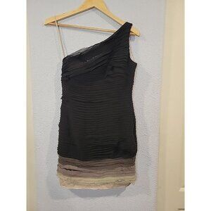 Jovani Women's Mini Dress Layered Silk One Shoulder Formal Black Size 10